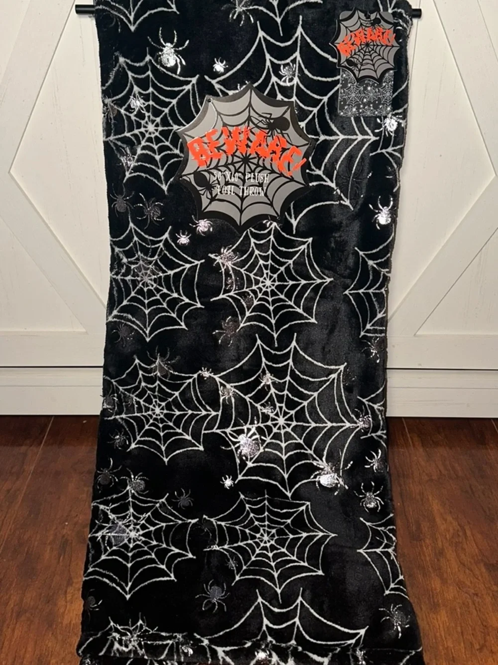 Black Spiderweb Halloween Plush Throw Blanket